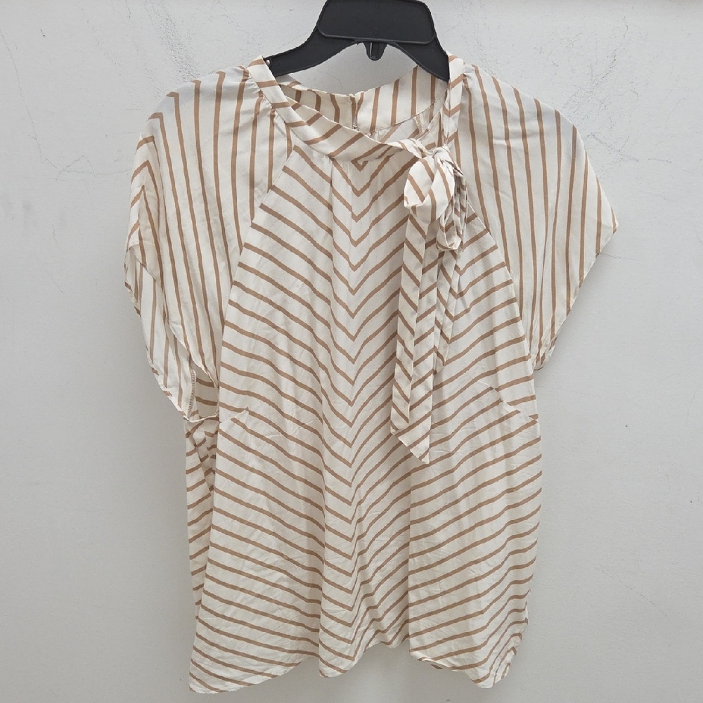 Talbots Cream and Tan Striped Blouse